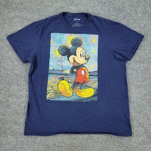 Disney Shirt Women's Large Blue Mickey Mouse Van Gogh Style Short Sleeve Adult L